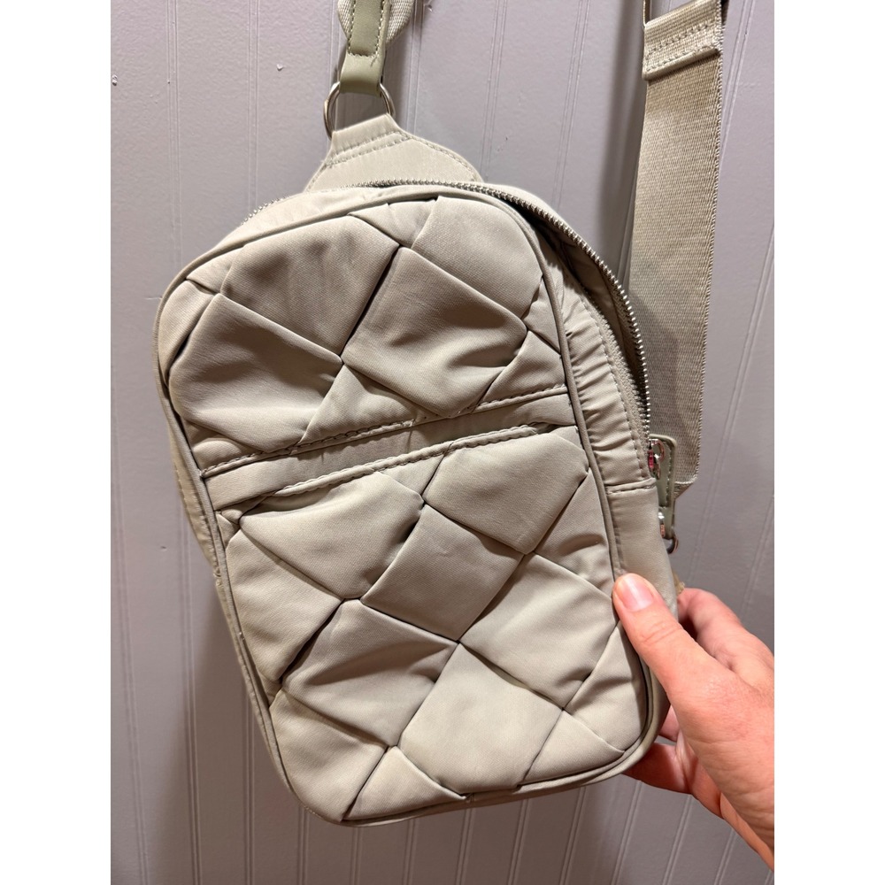 House of Harlow 1960 Woven Nylon Sling Bag‎ Beige Crossbody Backpack Messenger